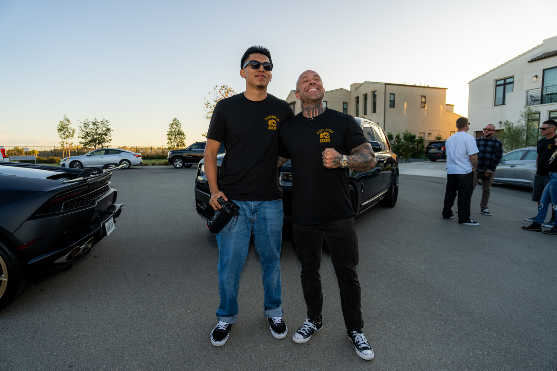 Louie Cannoy with a collaborator during an outdoor production